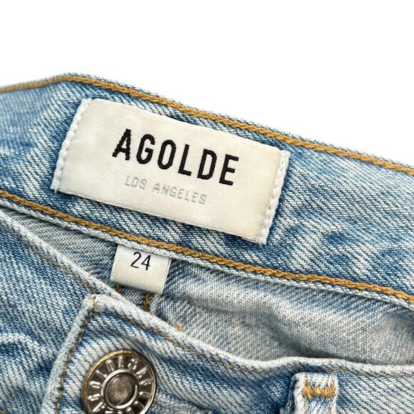 Agolde Riley High Rise Straight Crop Jeans Denim Shatter Wash‎ Blue Size 24 - Picture 10 of 12